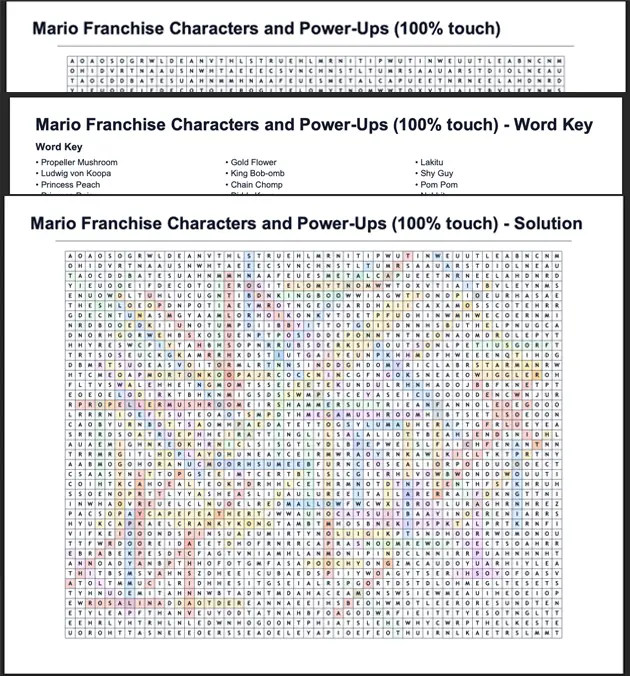 Printable answer key page preview